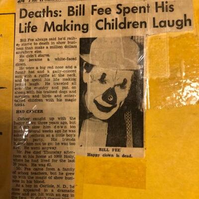 Bill Fee Collection: Houston news article announcing Bill Feeâ€™s death.
