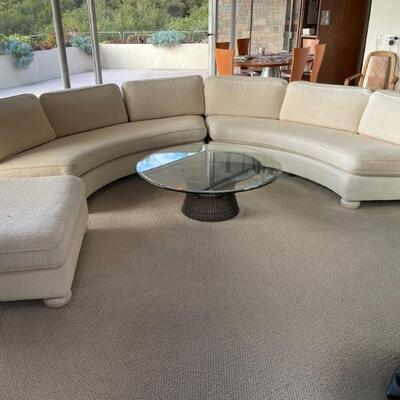 BEAUTIFUL CREME SECTIONAL SOFA WITH OTTOMAN $3500.00 (GLASS TABLE NOT FOR SALE)