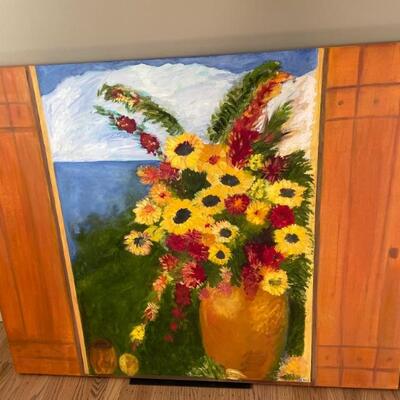 50" X 40" SUNFLOWER PAINTING BY ANN SEIAQUA $350.00