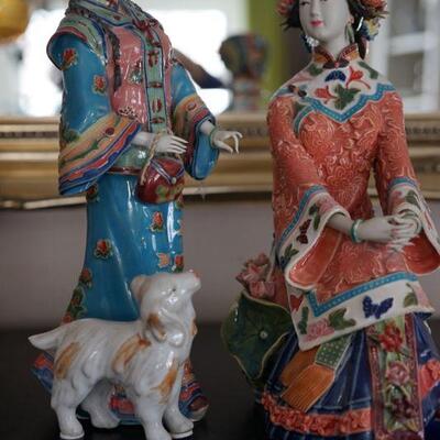 Antique  Clay formed Chinese figures with hand painted enamel. more info at sale. 