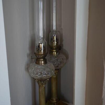 French 1871 Argand mantel lamps. pair -Chimneys are in good condition. 