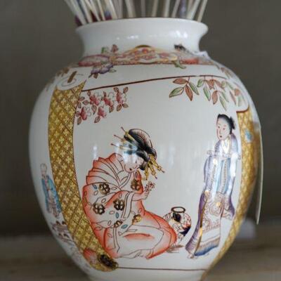 English Porcelain Vase with hand painted design. 
late 19th - early 20th century