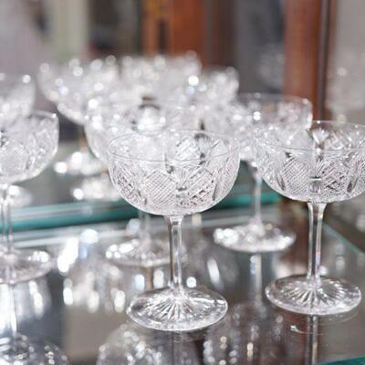 Cut glass sherbets of lovely pattern and sparkle 