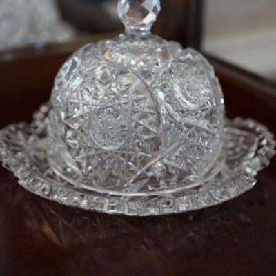 Brilliant cut glass cheese dish with dome lid. 
This has to be signed ! 