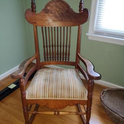 Victorian rocking chair/ upholstered seat & spindle back