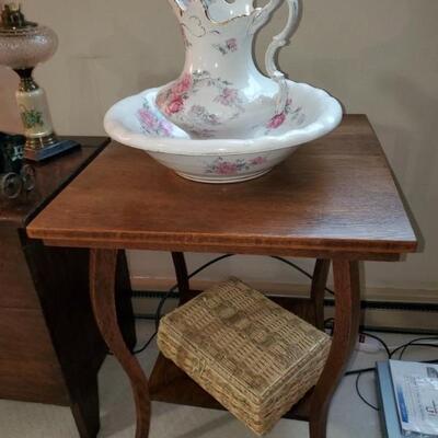 Victorian side table, washbowl & pitcher