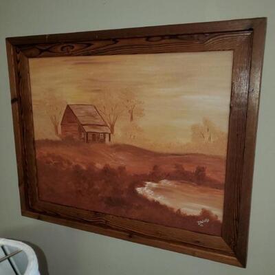 Painting in rustic frame, signed 