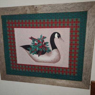 Framed Canada goose print in rustic frame