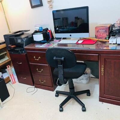 WOOD DESK WITH 3 DRAWERS, SIDE CABINET