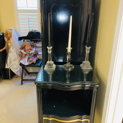 CANDLE STICKS, BLACK NIGHT STANDS (HAVE 2 OF THESE)