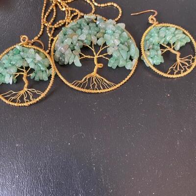 Vintage Jade Nuggets Necklace Earrings 