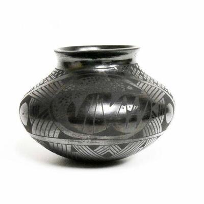 Black Pottery Vase Signed 