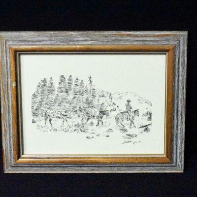 Ink Drawing Western Cowboy - Signed