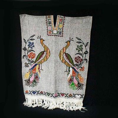 Embroidered Peacock Poncho with Fringe