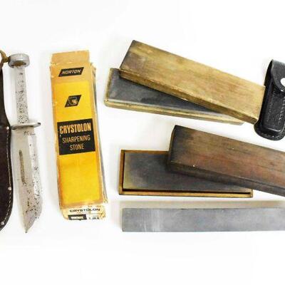 Vintage Norton Sharpening Stones Sheaths & Knife