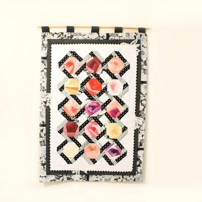 Hand Made Quilt Tapestry w/ Wooden Hanging Dowel