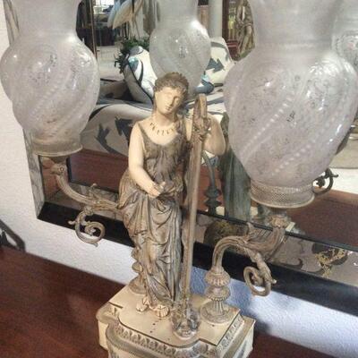 Lady with Harp Metal Lamp