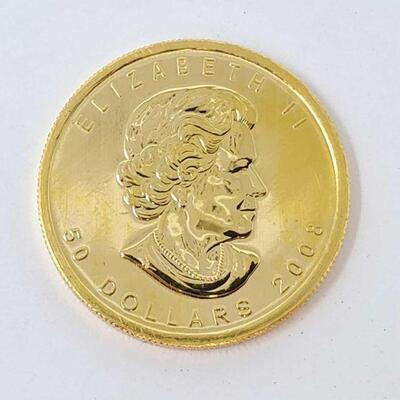 #68 â€¢ 1oz 2008 Canadian $50 .9999 Gold Leaf Coin. 1oz 2008 Canadian $50 .9999 Gold Leaf Coin