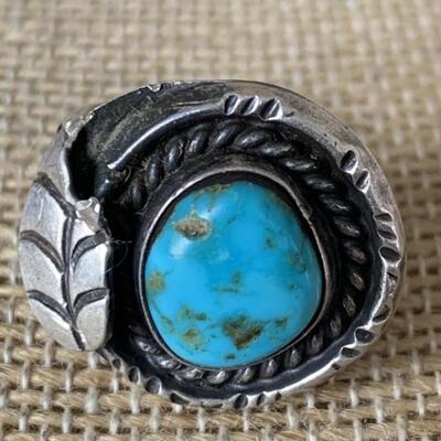 Sterling Silver & Turquoise Navajo Ring Size 6.5