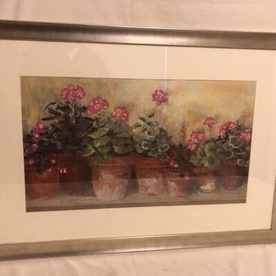 Pink Geraniums Framed Painting by C Rowan