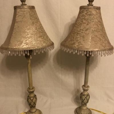 Pair Gold Bronze Tone Buffet Lamps Stand 29in