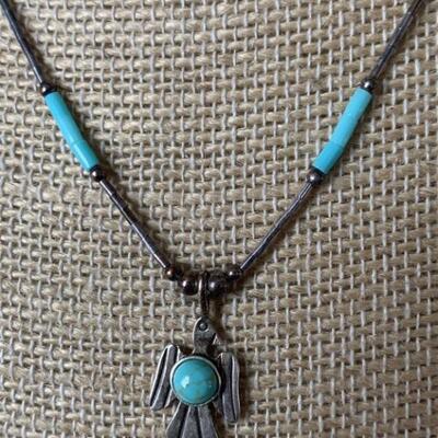 Sterling Silver and Turquoise Eagle Necklace with
Liquid Silver
