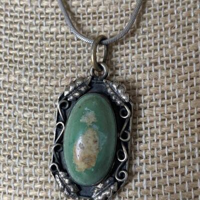 Sterling Silver & Turquoise Necklace Hallmarked AT