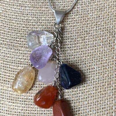Sterling Silver Necklace with Amethyst, Citrine,
Rose Quartz, Rock Crystal, and More