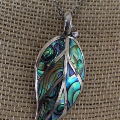 Sterling Silver Necklace with Abalone Leaf Pendant