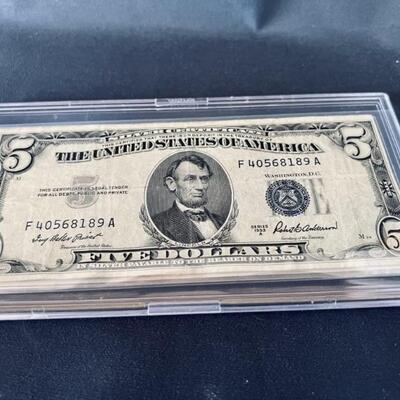 1953 Blue Seal 5 Dollar Bill