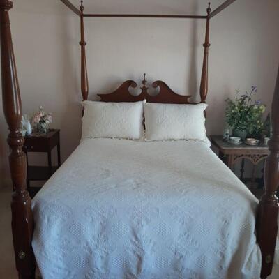 Full size tester bed includes the bedding as shown as well as mattress and boxspring. Asking $650