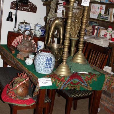 Blue and white ginger jar with wood lid removed by family and no longer available. 