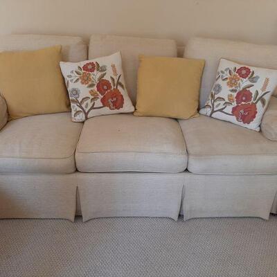 Sofa includes pillows shown. $75.00
Has a cigarette burn on center cushion but otherwise in excellent condition. 