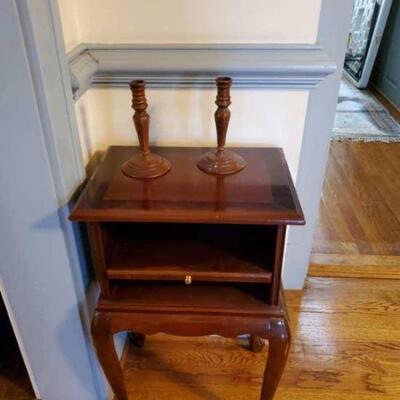 Side table with slide out shelf or tray