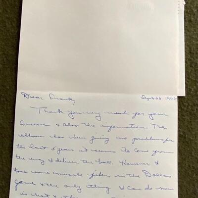 Johnny Unitas Handwritten Letter
