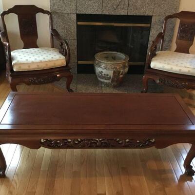 Rosewood Coffee Table with Dragon Motif accents 