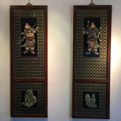 Hand Painted, Carved Wood Wall Panels 1 and 2 of 4.