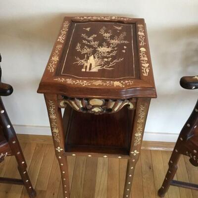 Rosewood Side Table with MOP inlay. (measures 14.75in x 10.5in x 29.5in tall)