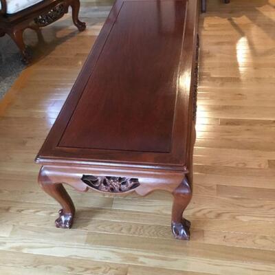 Side view of Rosewood Coffee Table (20in x 54in x 16in high)