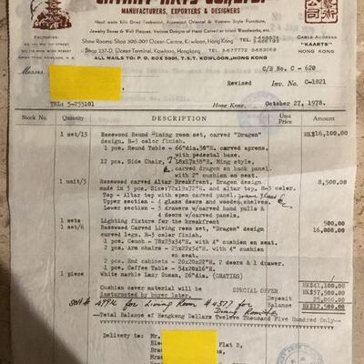 Original Sales Receipt from Cathay Arts Co. Ltd.
