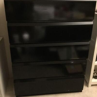 Lane Black Lacquer Chest with 5 Drawers36in x 18in x 48.5in h 