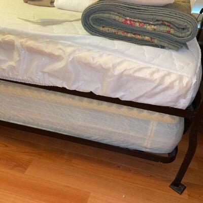 Twin bed frame with w mattresses and trundle 