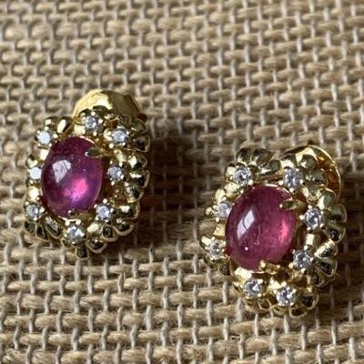 Sterling Silver Earrings with Ruby Gemstones -
Gold over Solid Sterling Silver
