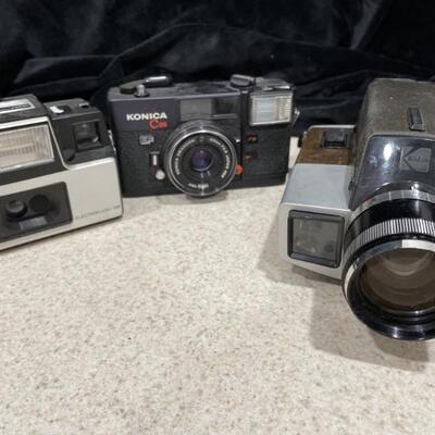 (3) Vintage Cameras: 1-Kodak XL55 Movie Camera,     1-Continental Electro Flash 126
1- Konica C35 
