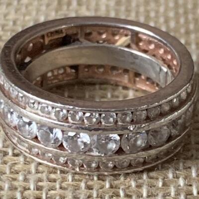 Sterling Silver Band Ring w/ White Stones, Size 4