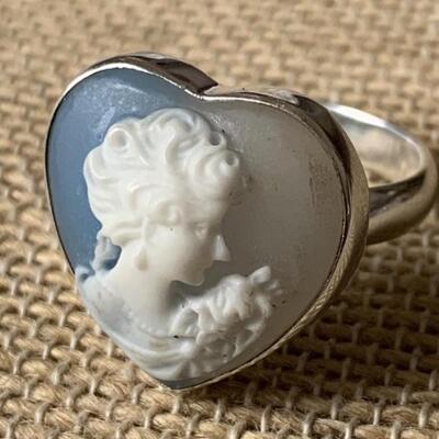 Sterling Silver Cameo Jasperware Style Ring Sz 6.5