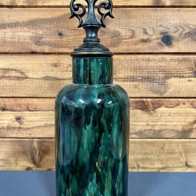 Fleur De Lis Lidded Decorative Green Jar