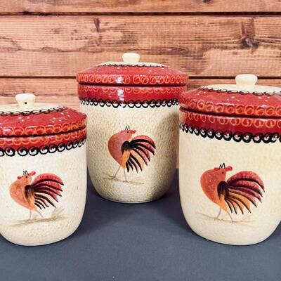 (3) Farmhouse Kitchen Rooster Canister Set