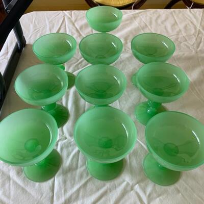 vintage French opaline sherbet glasses in green, set of 10