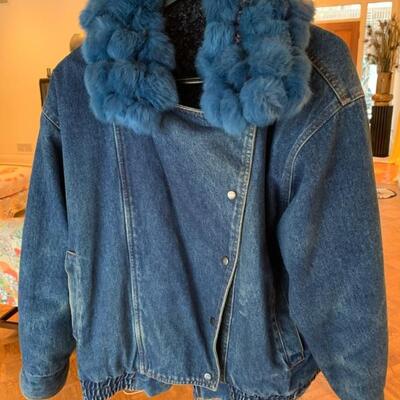 jean jacket with mohair lining and blue fox collar